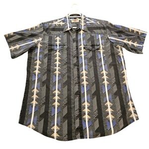 Youngbloods Authentic Western Shirt Mens XL Geometric Aztec Snap Blue Black